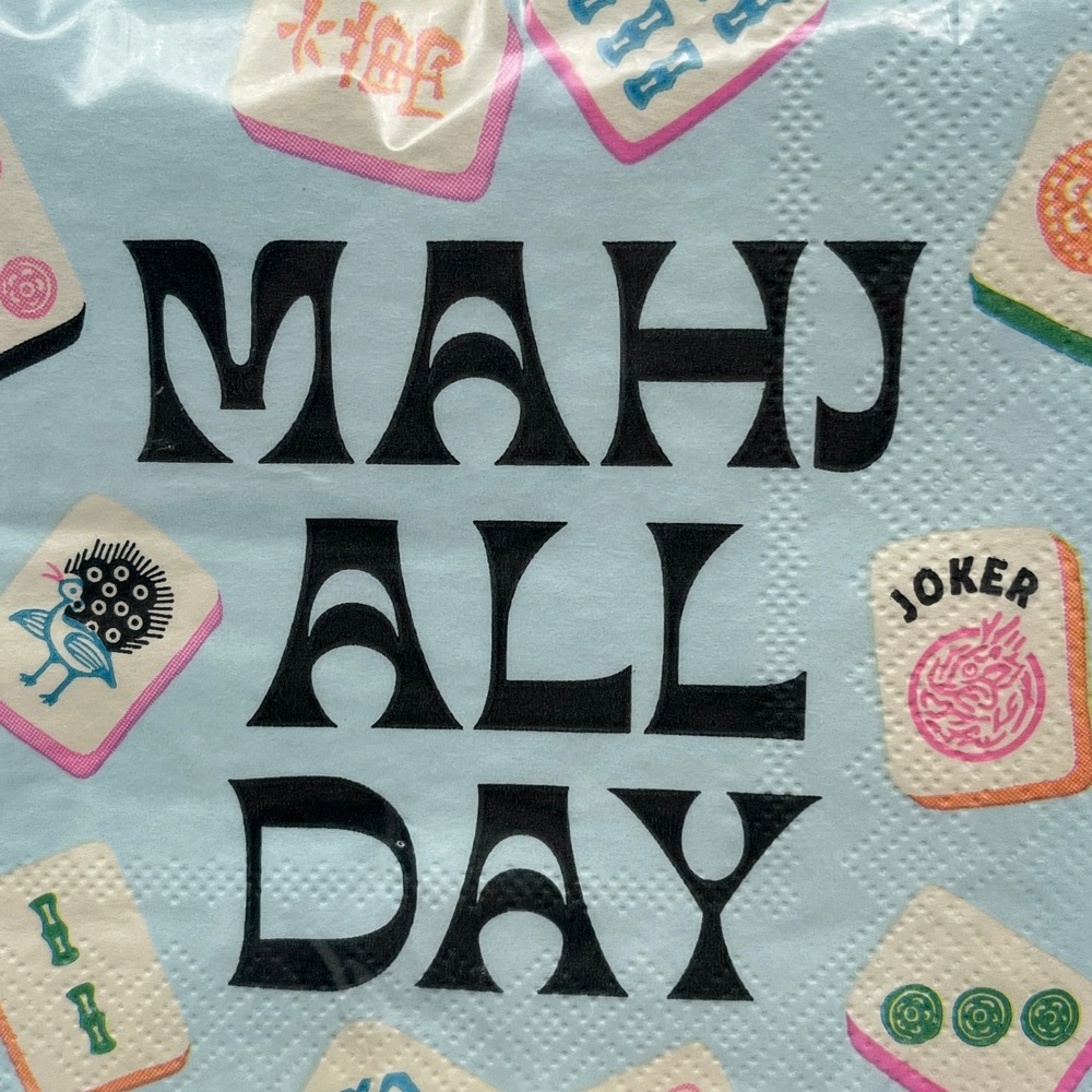 New Soiree Sisters Mahj All Day 20ct Cocktail Napkins Mahjong Game Night Blue